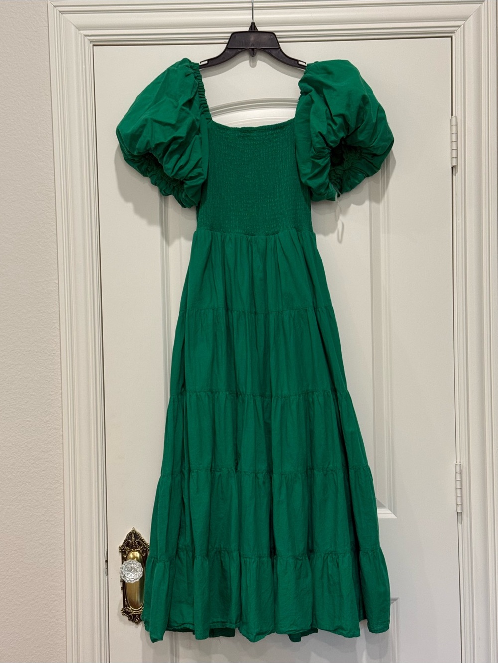 Ladies Petal and Pup Green Maxi Dress Puff Sleeves Small